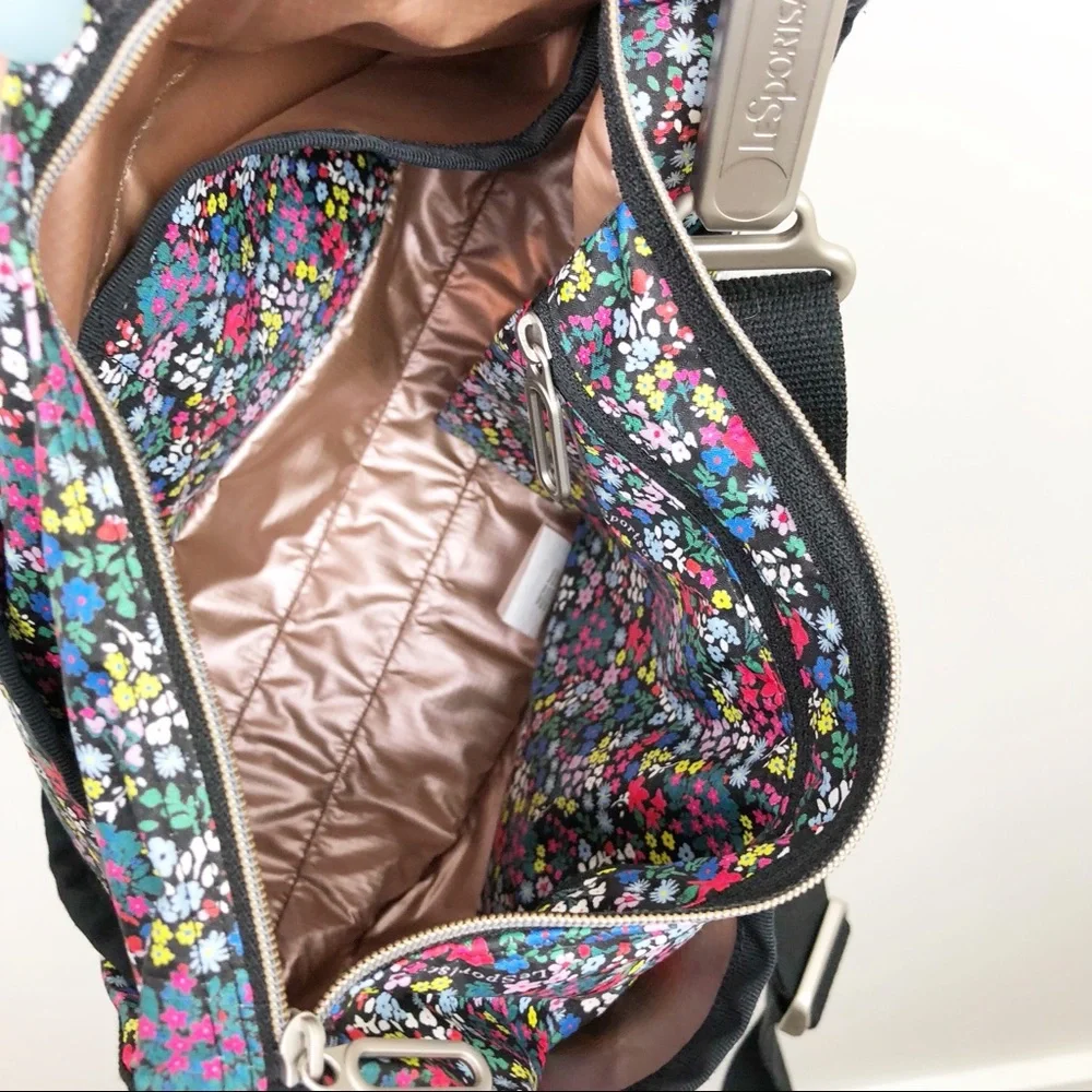Lesportsac Floral Multicolor Crossbody Hobo Bag - Black Strap